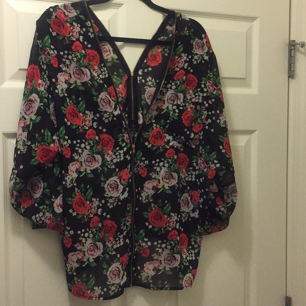 Black floral print sheer Blouse